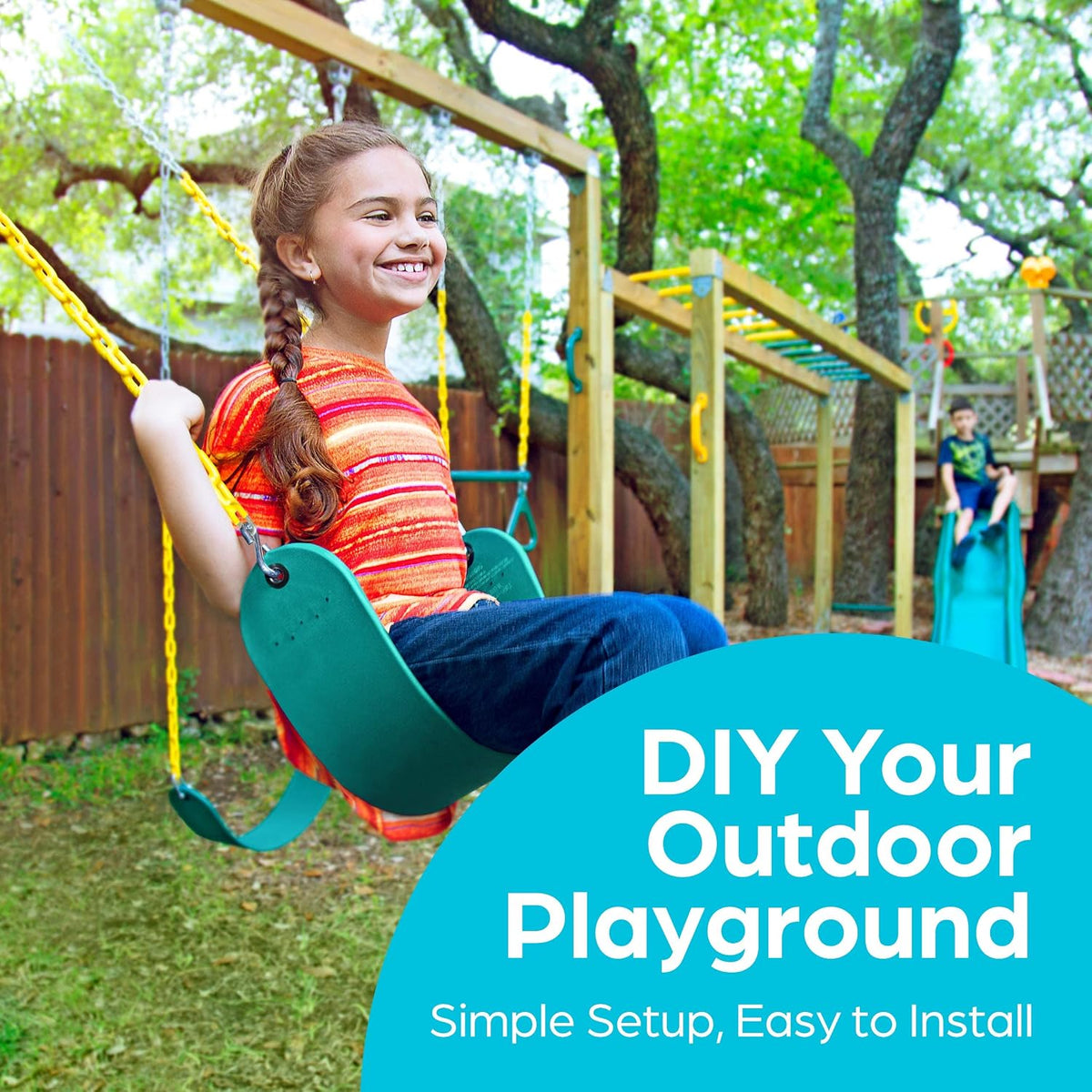 Cedar Wood Outdoor Swing Set Monkey Bars Wave Slide Adventure Playset