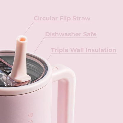 Traveler 32oz Insulated Tumbler with Handle Straw Pink Sand Travel Mug