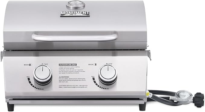 Monument Portable Tabletop Propane Gas Grill Stainless Steel Camping Cooker Outdoor