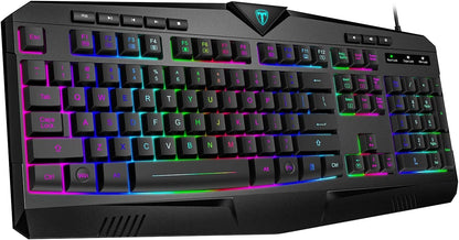 Full Size Wired Gaming Keyboard RGB Backlit Quiet Membrane Switches Black