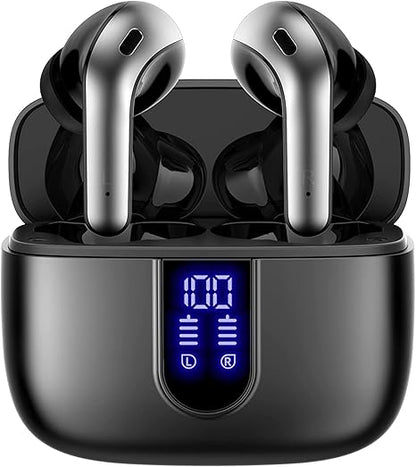 Wireless Bluetooth Earbuds LED Display 60H Playback Waterproof Charging Case Black