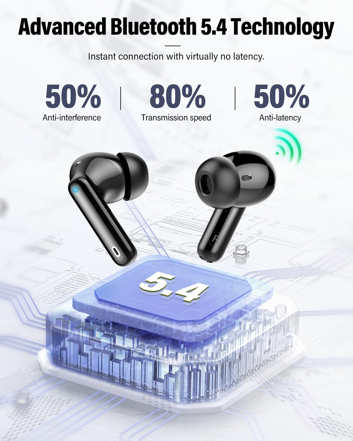 Wireless Noise Cancelling Earbuds Bluetooth In-Ear Headphones with Charging Case Audio