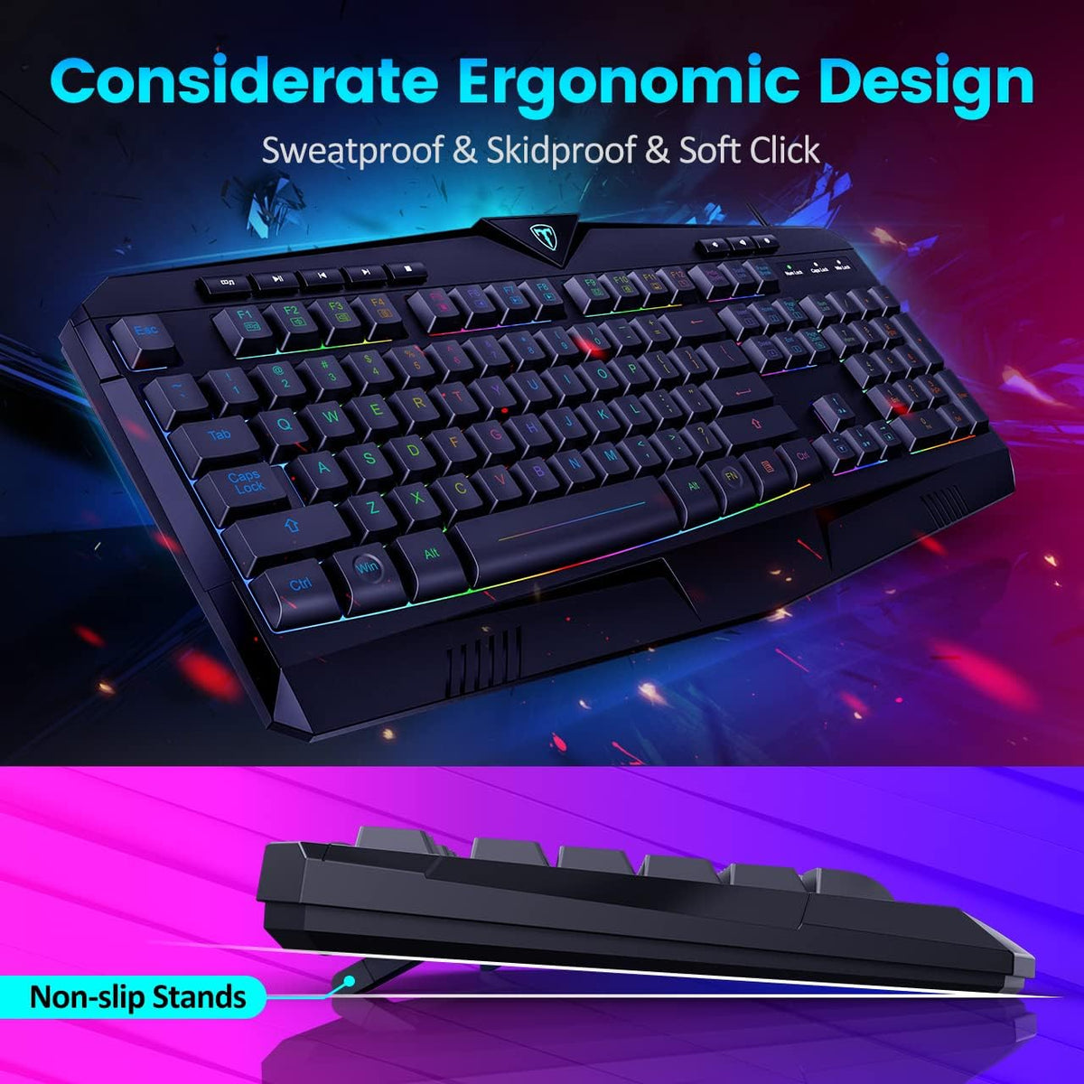 Full Size Wired Gaming Keyboard RGB Backlit Quiet Membrane Switches Black
