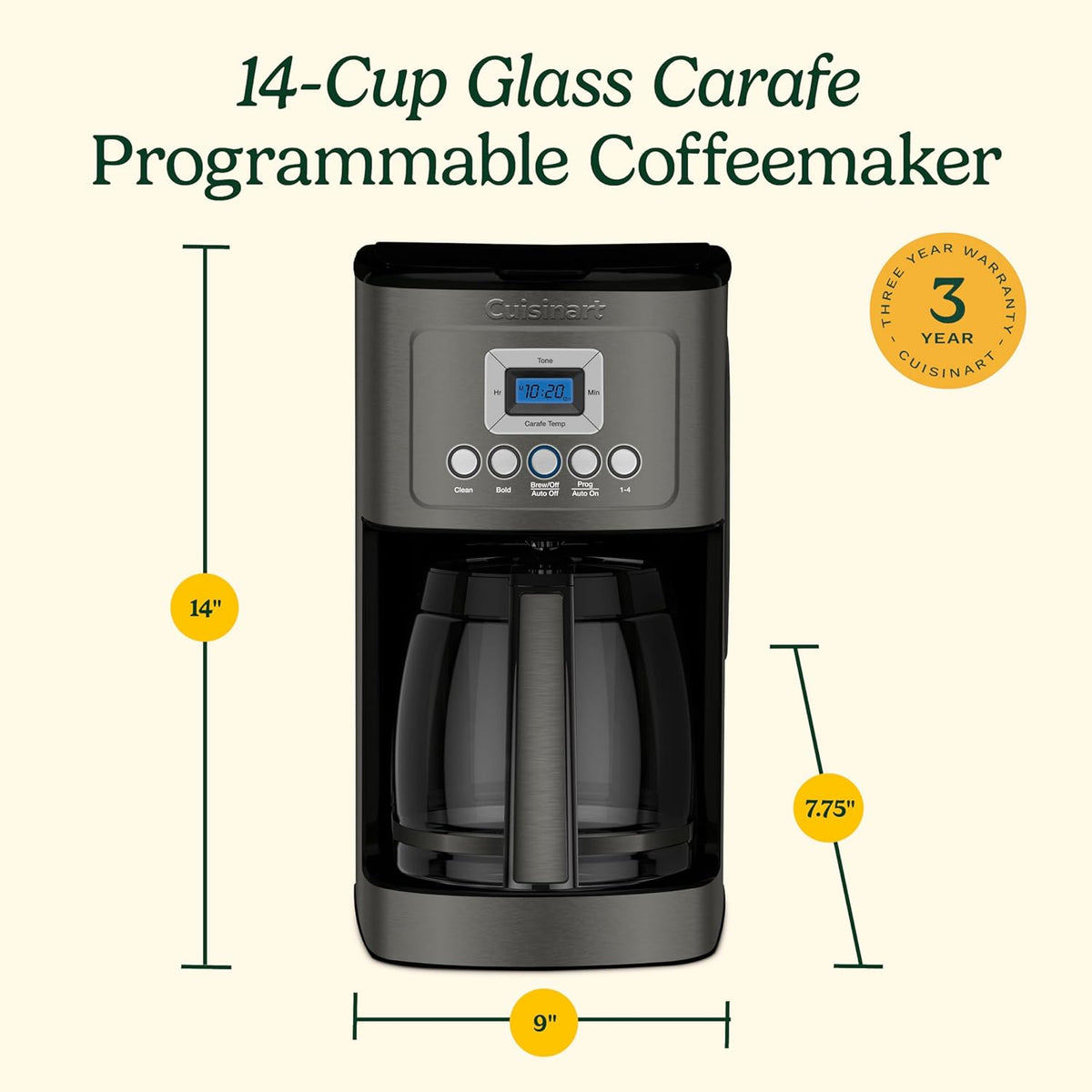 14-Cup Programmable Coffee Maker Glass Carafe Stainless Steel Brew Control Machine