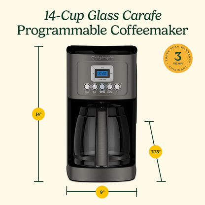 14-Cup Programmable Coffee Maker Glass Carafe Stainless Steel Brew Control Machine
