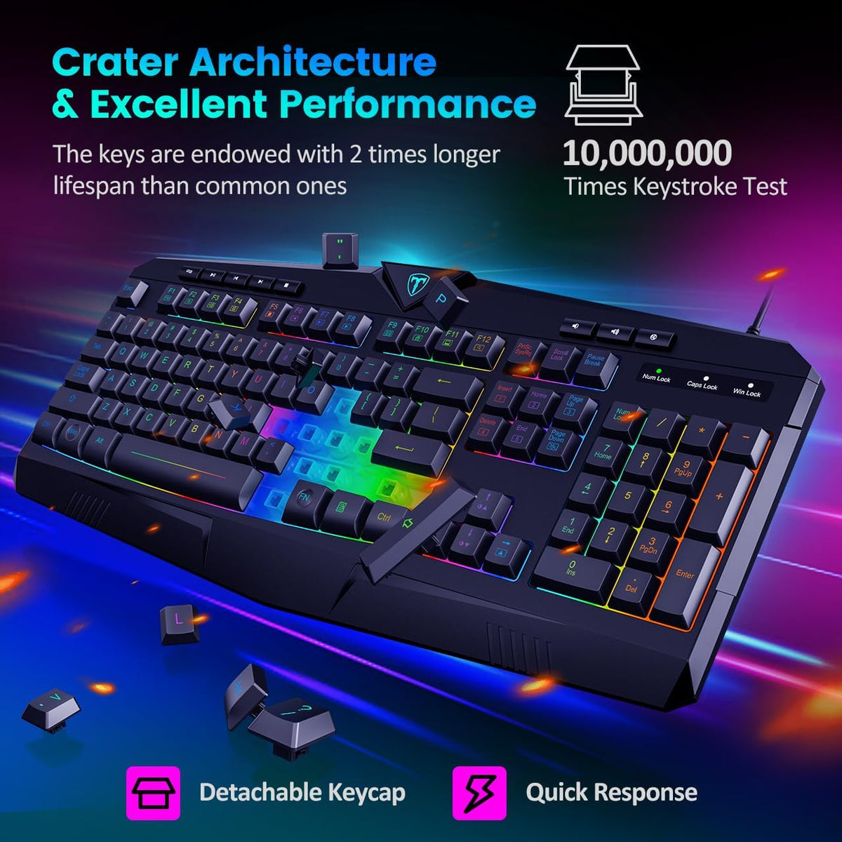 Full Size Wired Gaming Keyboard RGB Backlit Quiet Membrane Switches Black