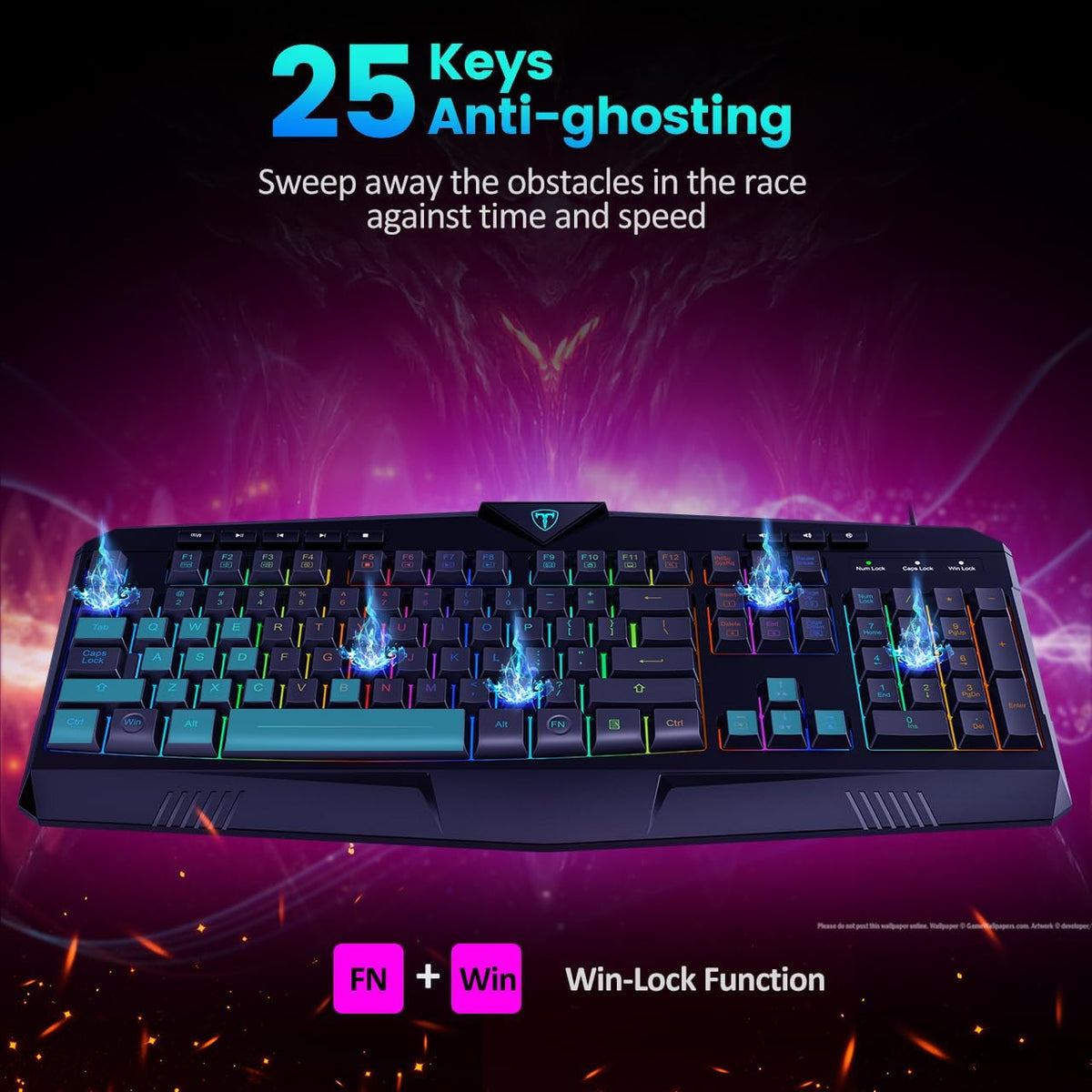 Full Size Wired Gaming Keyboard RGB Backlit Quiet Membrane Switches Black