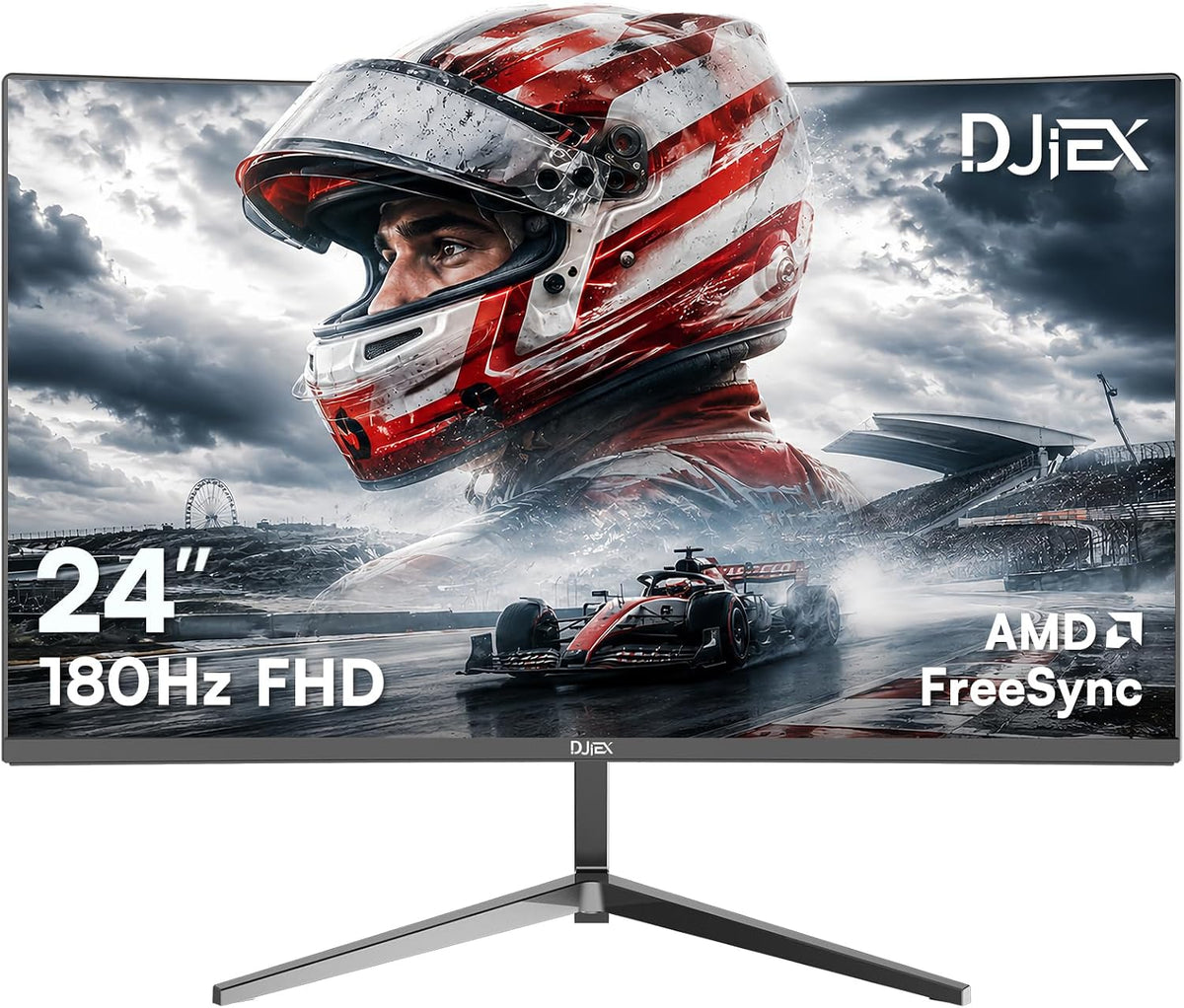 DJiEX 24 Inch Curved Gaming Monitor, FHD(1920 x1080), 180Hz | MPRT 1ms, 98% sRGB, FreeSync, HDMI DP Ports, Frameless, HDR10, VESA Mount75*75mm, Ideal for...