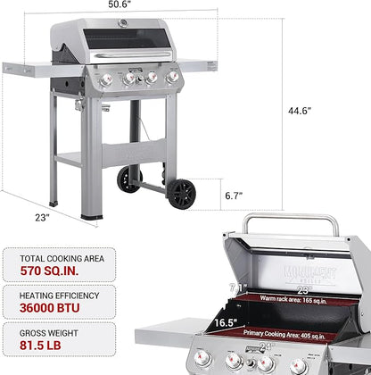 Monument 4-Burner Propane Gas Grill Stainless Steel Outdoor Barbecue Cooking Station