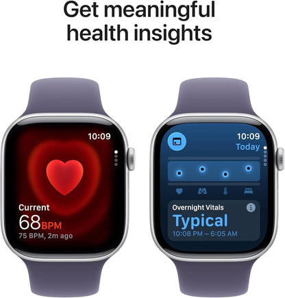 GPS Smartwatch 46mm Silver Aluminum Case Purple Sport Band Wearable Device