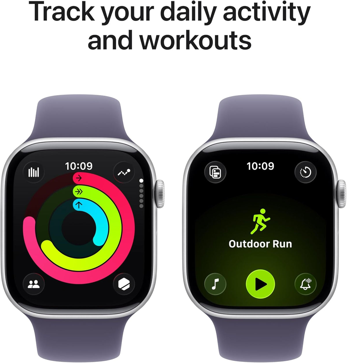 GPS Smartwatch 46mm Silver Aluminum Case Purple Sport Band Wearable Device