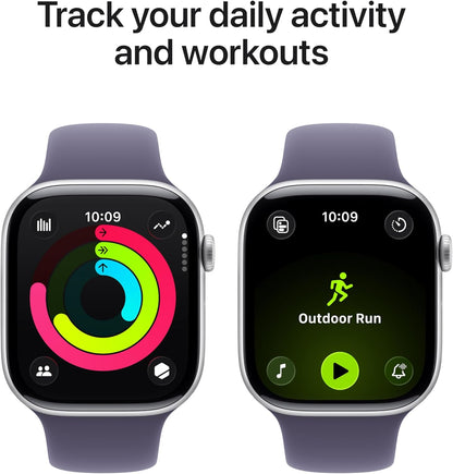 GPS Smartwatch 46mm Silver Aluminum Case Purple Sport Band Wearable Device