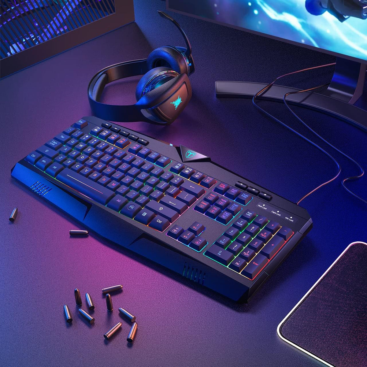 Full Size Wired Gaming Keyboard RGB Backlit Quiet Membrane Switches Black