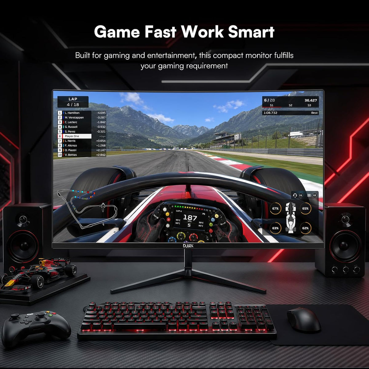 DJiEX 24 Inch Curved Gaming Monitor, FHD(1920 x1080), 180Hz | MPRT 1ms, 98% sRGB, FreeSync, HDMI DP Ports, Frameless, HDR10, VESA Mount75*75mm, Ideal for...