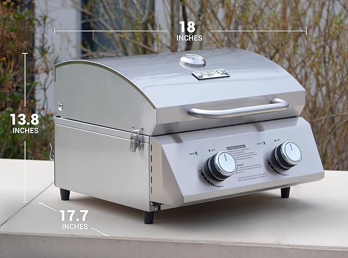Monument Portable Tabletop Propane Gas Grill Stainless Steel Outdoor Camping Cooker