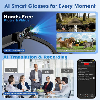 Smart AI Glasses Polarized Sunglasses Video Recording Wearable Bluetooth Eyewear Unisex