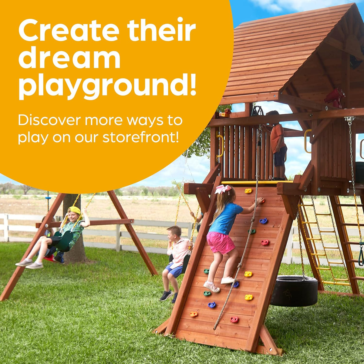 Cedar Wood Outdoor Swing Set Monkey Bars Wave Slide Adventure Playset