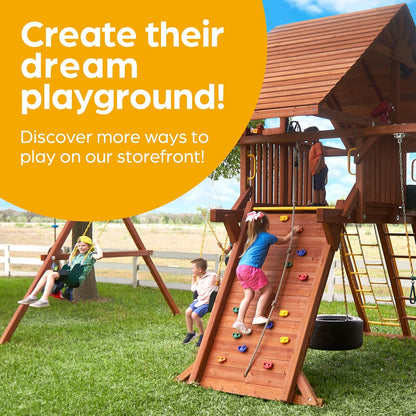 Cedar Wood Outdoor Swing Set Monkey Bars Wave Slide Adventure Playset