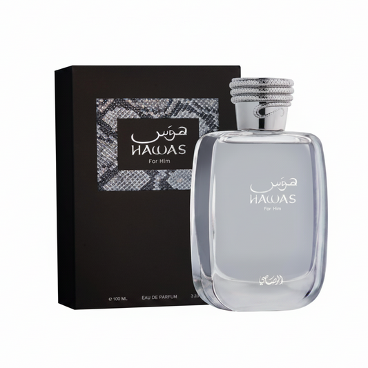 Rasasi Hawas For Him EDP - Box and Bottle