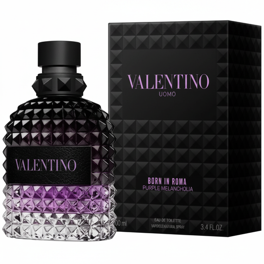 Valentino Uomo Born in Roma Purple Melancholia EDT - Bottle and Box